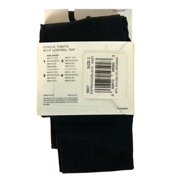 Hue Opaque Tights With Control Top 2-Pair Pack Size 2 Espresso Black Style 5987 - Picture 2 of 3